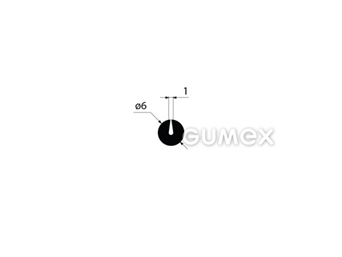 Rundes Gummiprofil, 6mm, Rille 1mm, 60°ShA, SBR-IR, -40°C/+70°C, schwarz, 